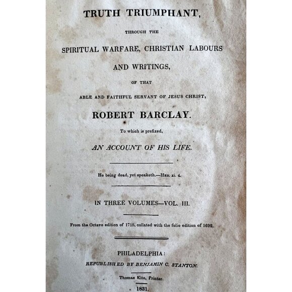 Barclay Works 1831 Georgian Era Leather Christian Labors Volume 3 Rare HC WHBS - Picture 3 of 5